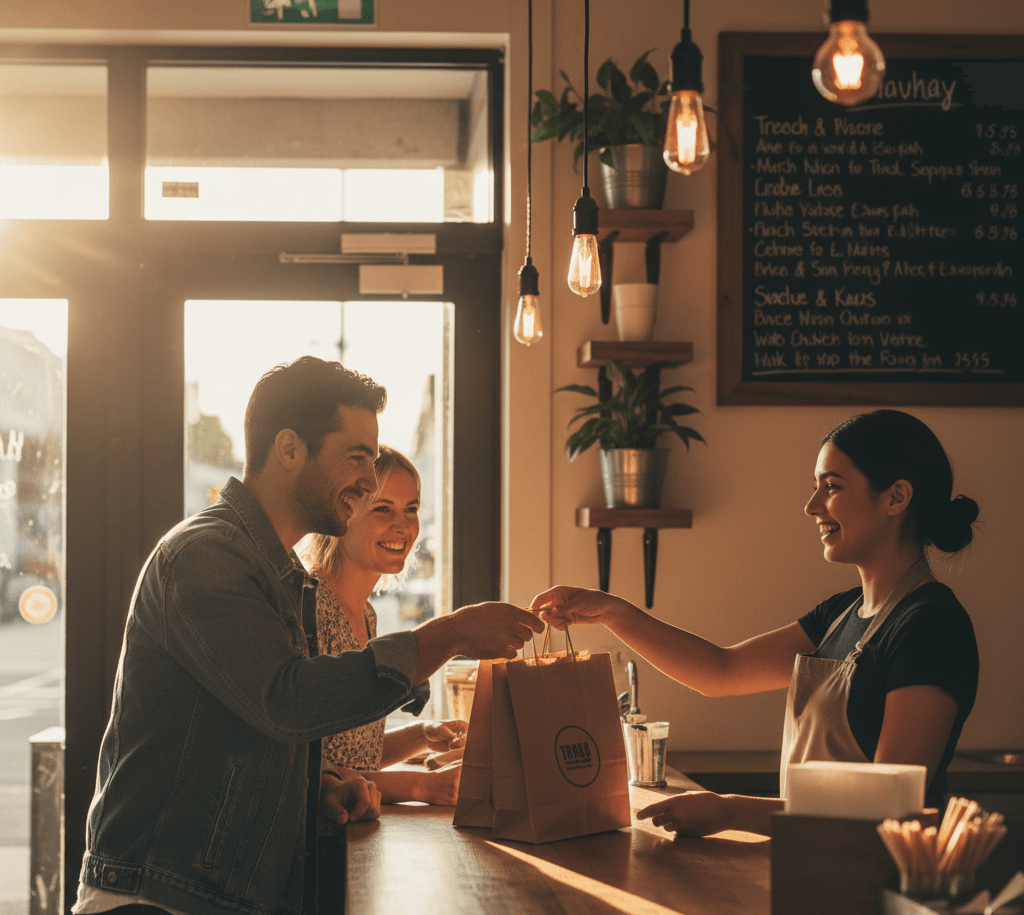 Guests enjoying food at a local restaurant